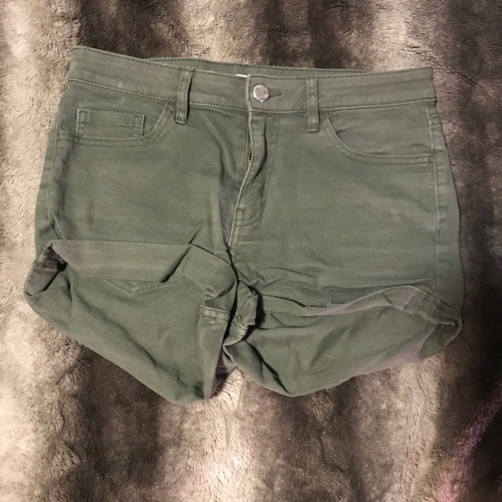 Navy Grey High Waisted Denim Shorts